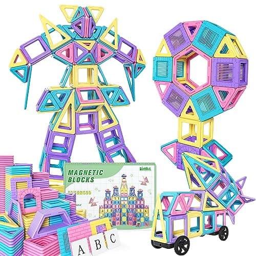 Rurvale 100Pcs Magnetic Tiles Magnet Blocks for 3 4 5 6 7 8 Year Old Boys Girls Learning Educational STEM Toys for Toddlers 35 48 Building Blocks for Kids Ages 3 Birthday Gifts