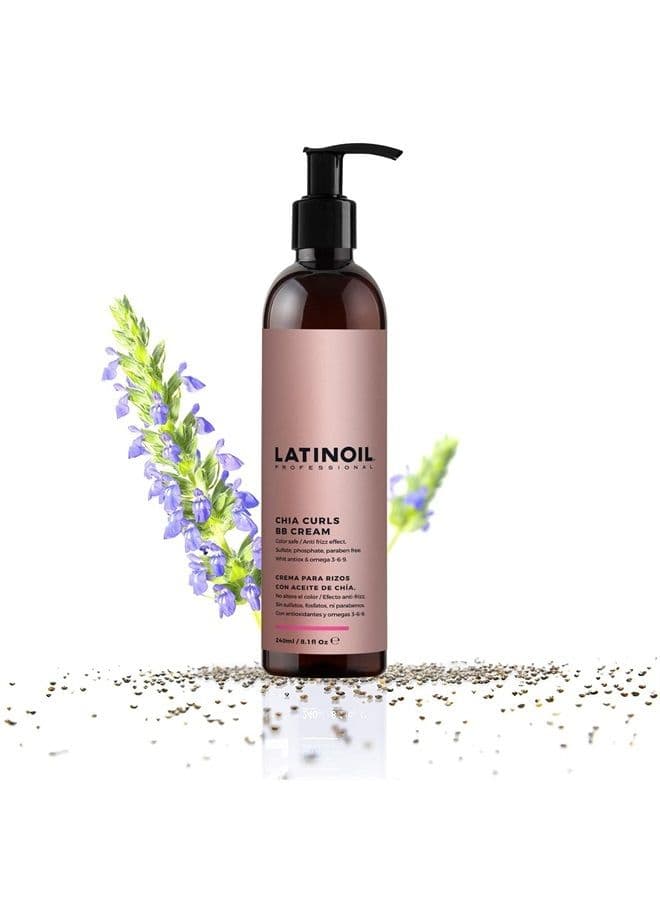 Curl Defining BB Cream - Chia Seeds Oil Leave-In Conditioner for Curly Hair | Anti Frizz Hydrating Moisturizing Treatment & Styling | Bouncy Curls Enhancing Creme | Perm Hair Care - 8.1 Oz