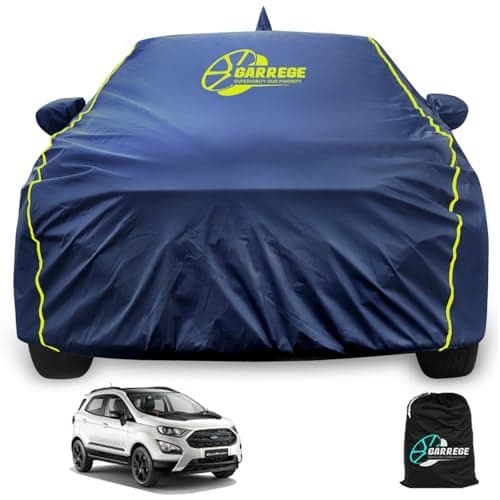 GARREGE® Waterproof Car Body Cover for Ford EcoSport 100% All Weather Proof with Mirror & Antenna Packet & Full Bottom Elistic, Triple Stitching with 100% Nail Proof Cover Navy Blue