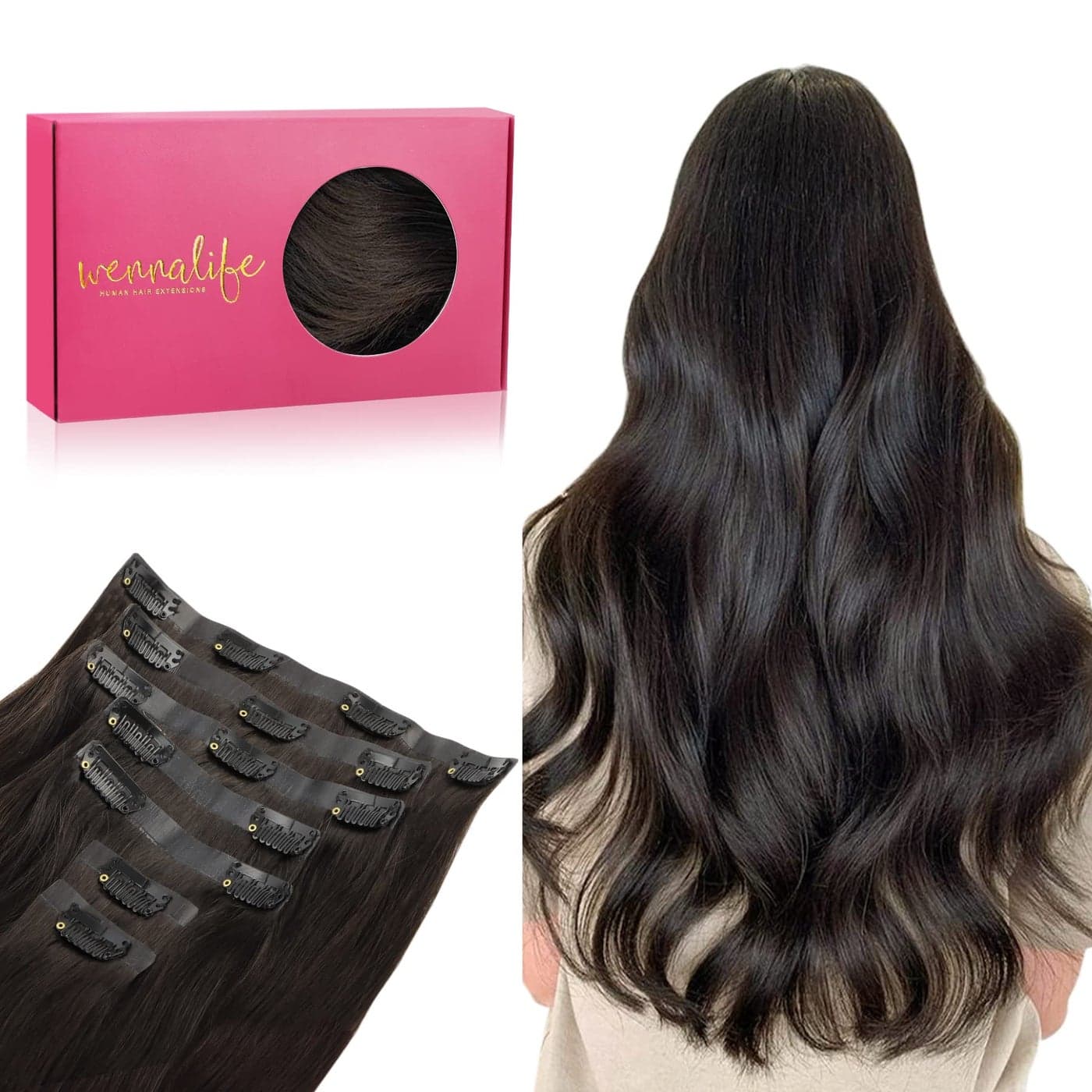 WENNALIFE Seamless Clip In Hair Extensions 20 Inch 150g 7pcs Dark Brown Hair Extensions Clip in Human Hair Invisible PU Skin Weft Natural Remy Human Hair Extensions