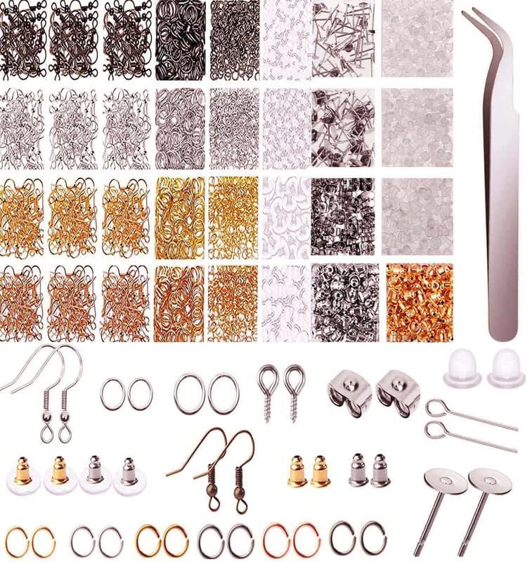 DIY Crafts 25 Grm, Antique Silver, Earring Making Kit Jewelry Makes Supplies with Earring Post Jump Rings Earring Back Tweezers Jump Ring Opener for Earring Jewelry DIY Ma (25 Grm, Antique Silver)