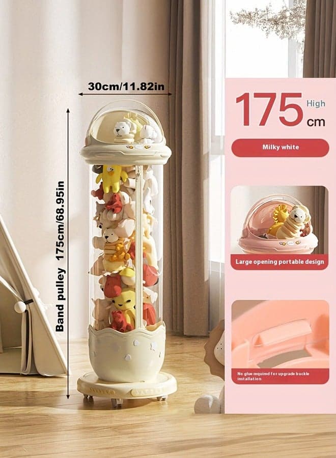 1pc Transparent Space Capsule Shaped Doll Storage Bucket, With Wheels for Easy Movement, Ideal Storage Box for Plush Toys, Dolls and Various Items, Large Capacity, white, 175cm