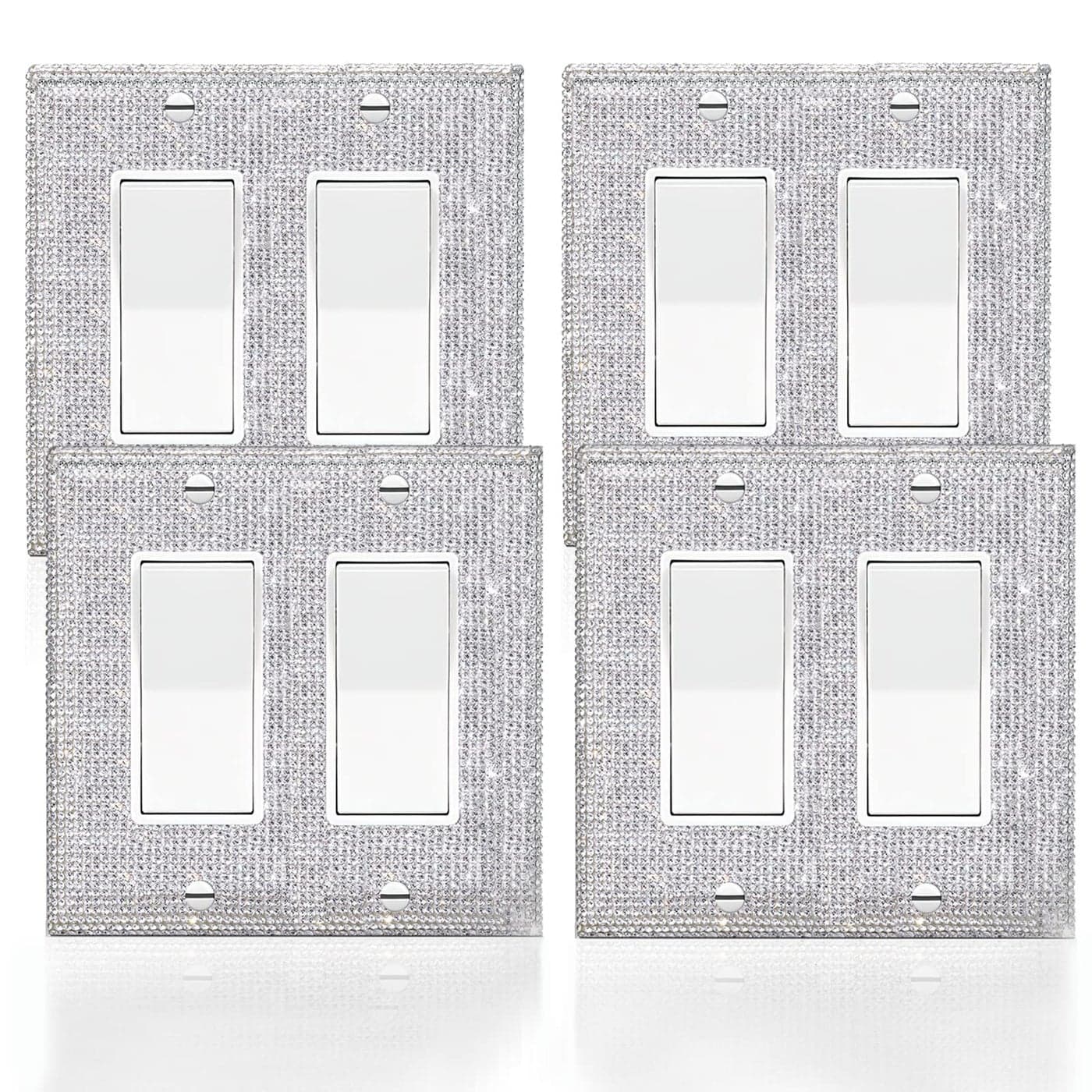 4 Pcs Silver Shiny Silver Rhinestones Wall Plate Toggle Light Switch Cover Decorative Durable Switch Covers Double Toggle