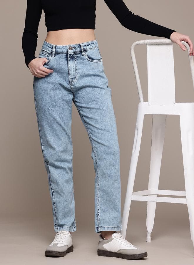 Women Regular Fit Solid Blue Jeans