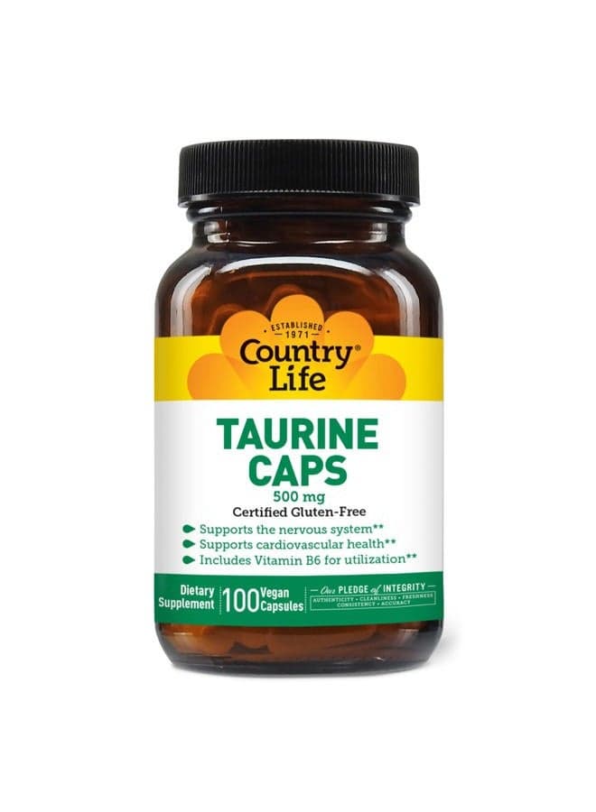 Taurine Supplement 500mg - Supports Cardiovascular and Nervous System- 100 Capsules