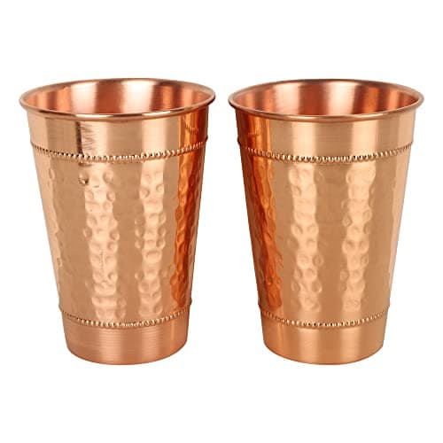 JYPR Hammered Pure Copper Water Drinking Glasses Set of 2 Large 13 Oz Drinking Cups Copper Ayurvedic Health Benefits Tumblers Beautiful Handcrafted Design Cup Best Gift