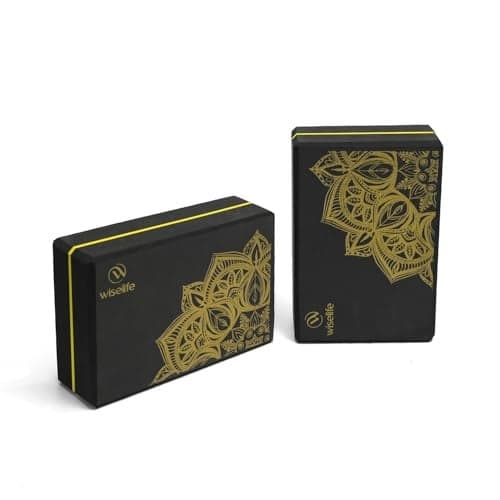 WiseLife Printed Yoga Blocks | Yoga Brick (Pack of 2, Extra Large Size), High-Density EVA Foam Soft Surface for Balance, Support & Performance, Strength Training Exercise (Black Mandala)