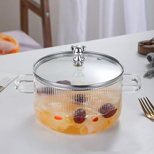 Wringo Teddy Big Size 1500 ML Deep Round Glass Casserole Oven and Microwave Safe Serving Bowl with See Through Top Lid -Mixing Bowl for Snacks, Cereals, Rice, Sambar, Salad (L-1500ML, Set of 2)