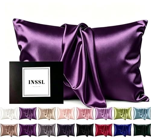 INSSL Mulberry Silk Pillowcase fr Hair and Skin Health, Natural Silk Pillow Cover with Hidden Zipper Both Side Silk1 pcs (Dark Purple, Queen 20"x 30")
