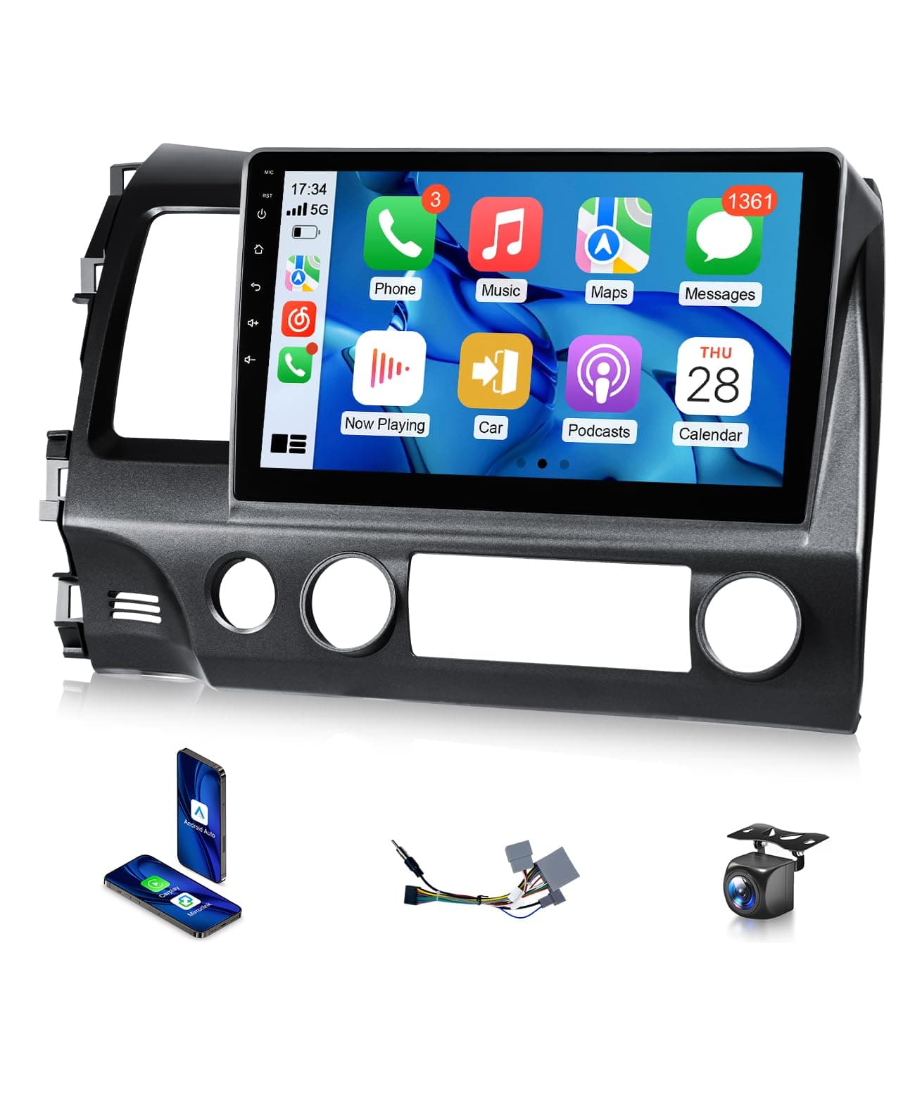 VQU Car Stereo for Honda Civic 2006-2011 Wireless Apple Carplay & Android Auto - Android 13 Car Radio for Honda Civic Support WiFi GPS Navigation FM RDS EQ DSP Audio Receiver SWC AHD Camera