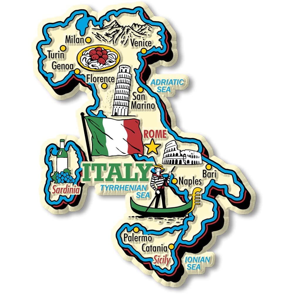 Italy Jumbo Country Map Magnet by Classic Magnets 3D Rubber VintageStyle Collectible Souvenirs and Gifts Made in The USA