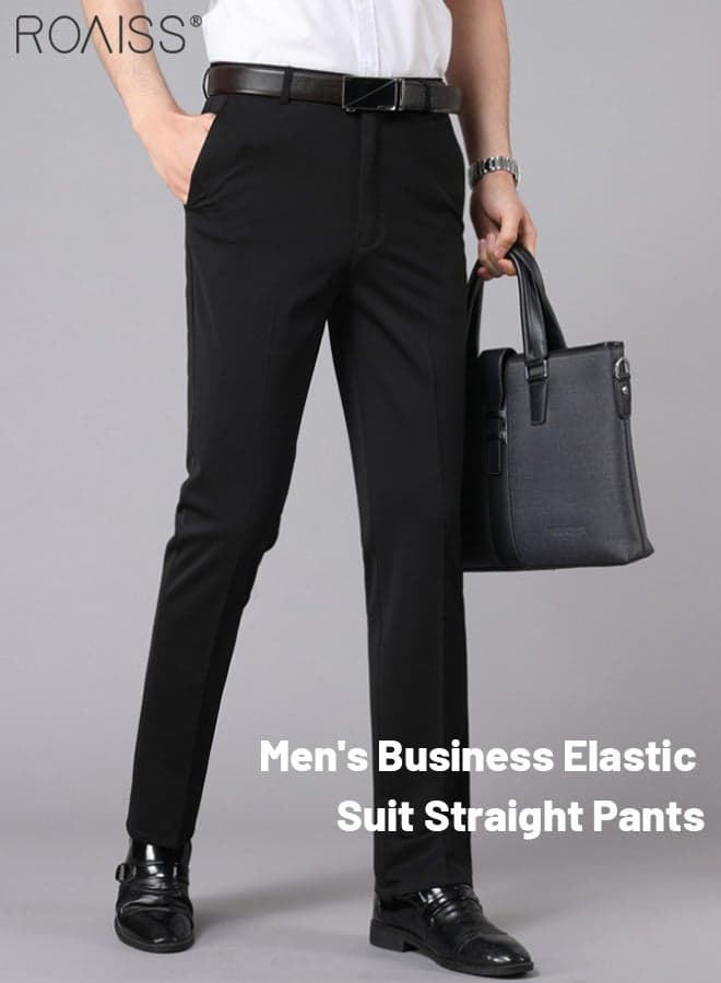 Men Classic Suit Pants, Regular Fit Dress Pants with Button Front and Zip-fly Closure, Straight Leg Trousers for Men, Suitable for Business Meetings, Golf, Dinners or Relaxed Weekends