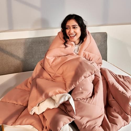 SleepyCat Summer Reversible AC Comforter - Hotel Like Feel 120 GSM Lightweight Blanket, Quilted Design, Machine Washable - Nude Pink & Seafoam White (Double Size 90x100)