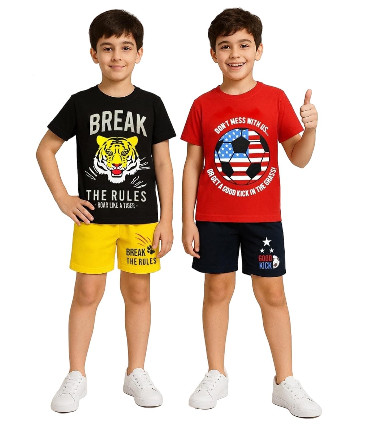 Kuchipoo Boys Regular Fit Cotton T-Shirts and Shorts Set (KUC-NSUT-159, 18-24 Years, Multi-Colored)