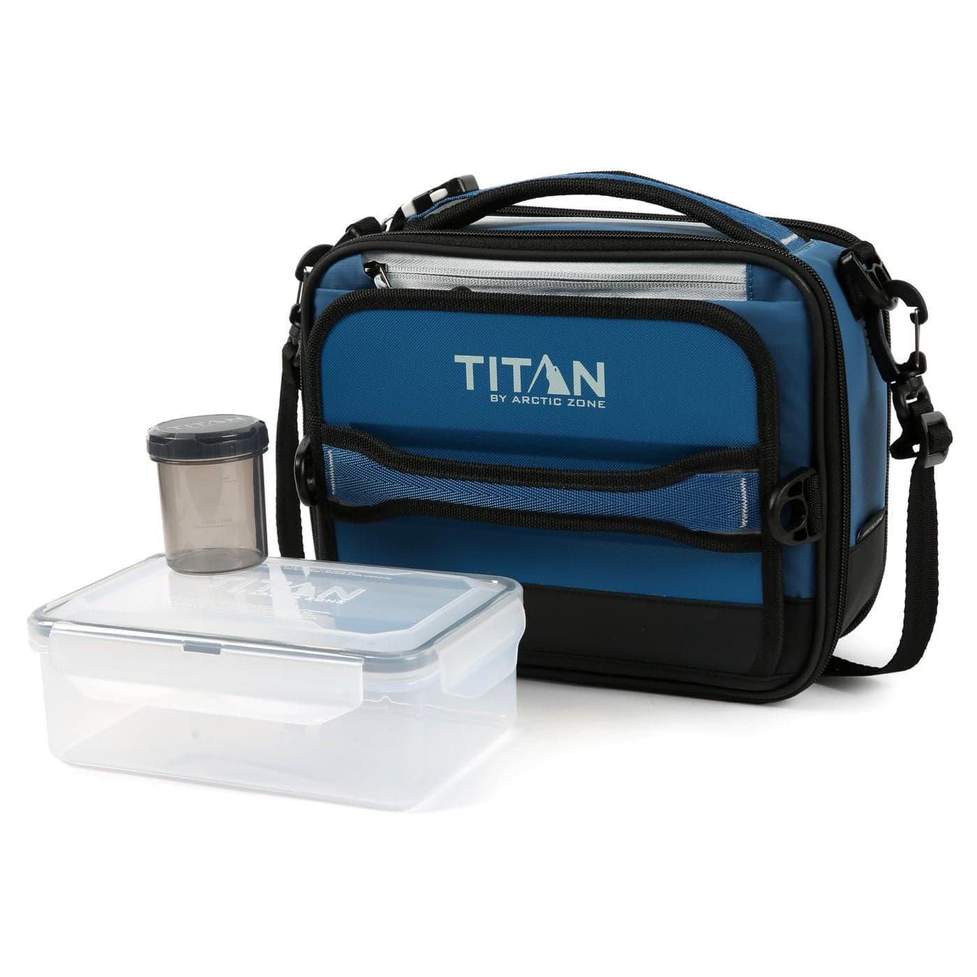 Titan Fridge Cold Crush Resistant Expandable Lunch Bag With Reusable Gel Ice Packs Plus Food Container Set Sail Blue