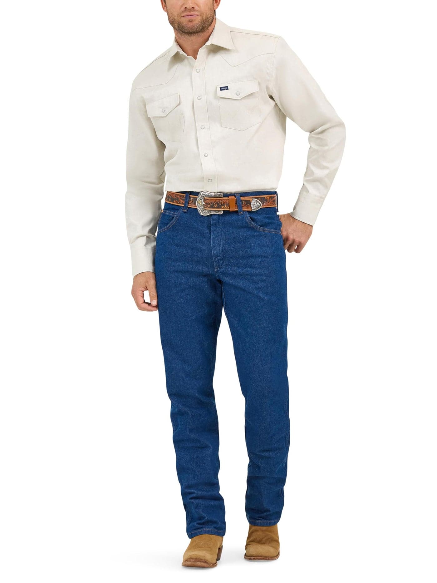 WranglermensCowboy Cut Western Long Sleeve Snap Work Shirt Firm Finish Stone