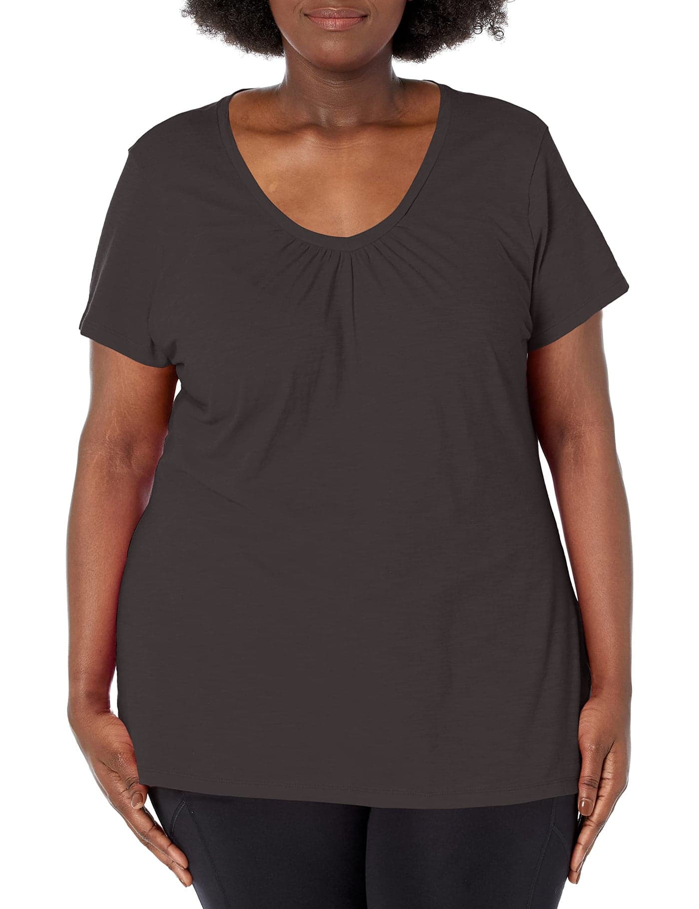 JUST MY SIZE womens Slub Jersey Short Sleeve Shirred V-neck T-shirt fashion t shirts, Black, 3X US