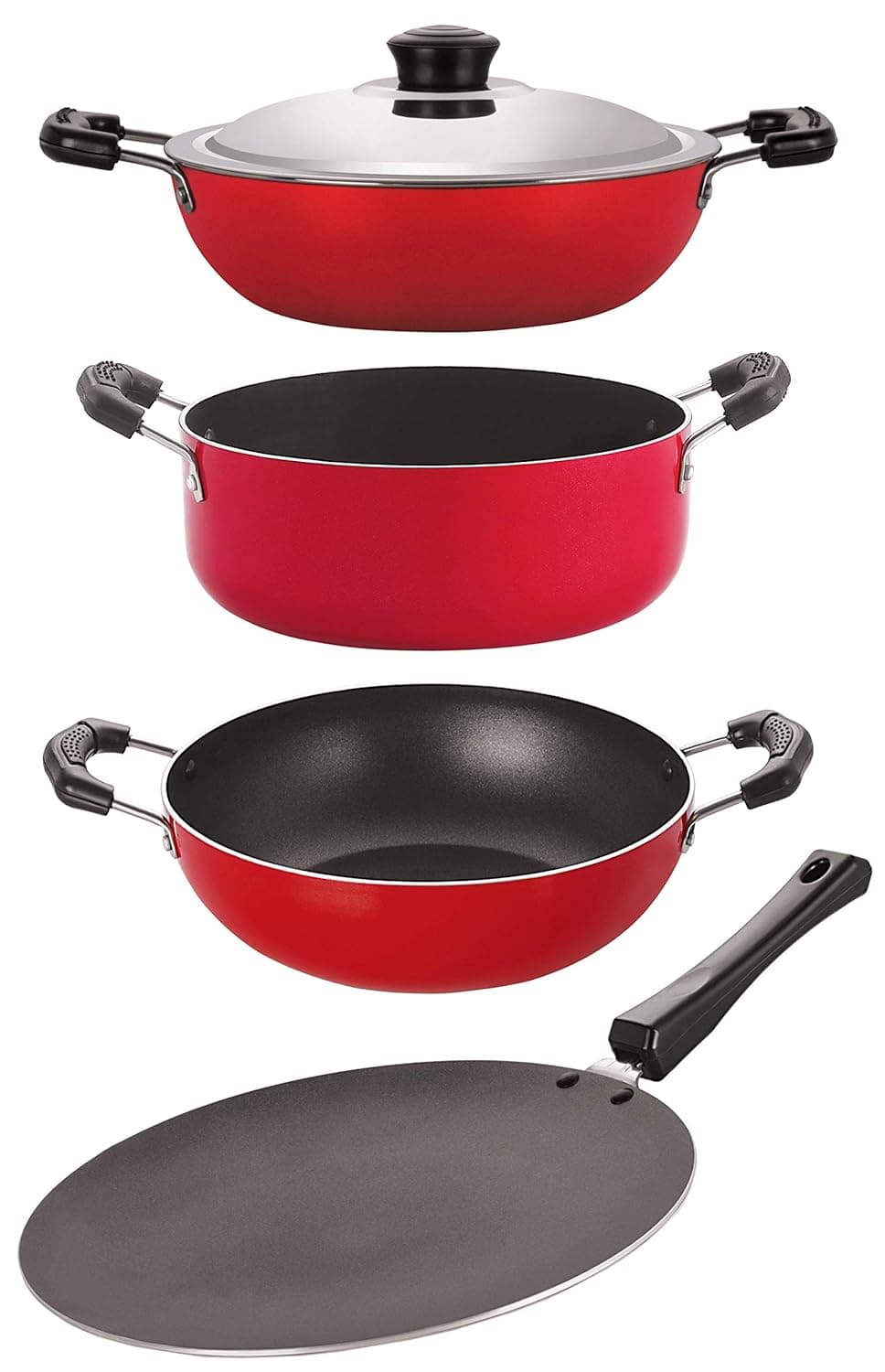Nirlon Non Stick Aluminium Heat Resistance Cookware Set with Bakelite Handle, Gas Compatible, CT12_KD11_DKD(B)_CS24