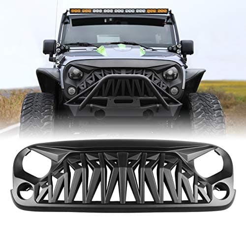 ICARS Front Grill Shark Grille Compatible with 20072018 Jeep Wrangler Rubicon Sahara Sport JK JKU Matte Black