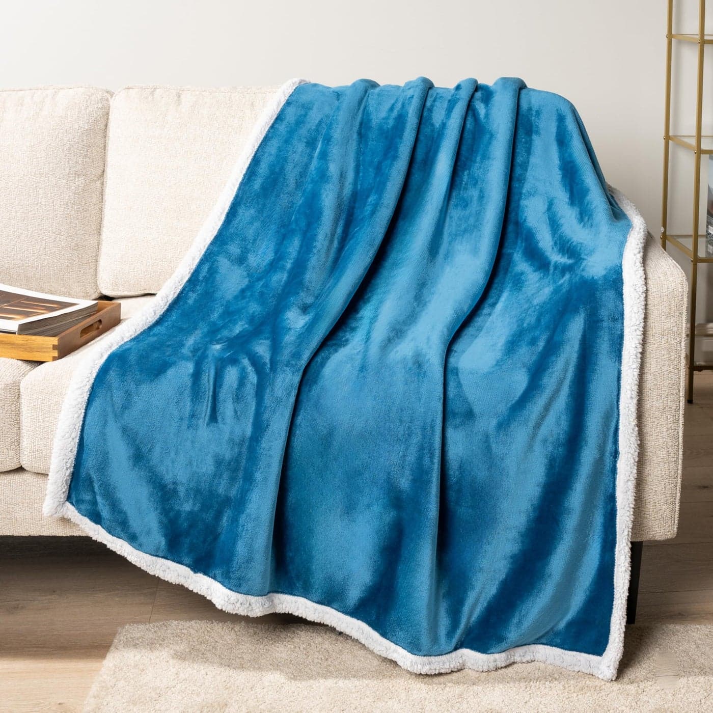 PAVILIA Sherpa Fleece Throw Blanket for Couch Twin Size Teal Blue Plush Soft Fuzzy Sofa Blanket Cozy Reversible Winter Throw for Women Men 60x80 Inches
