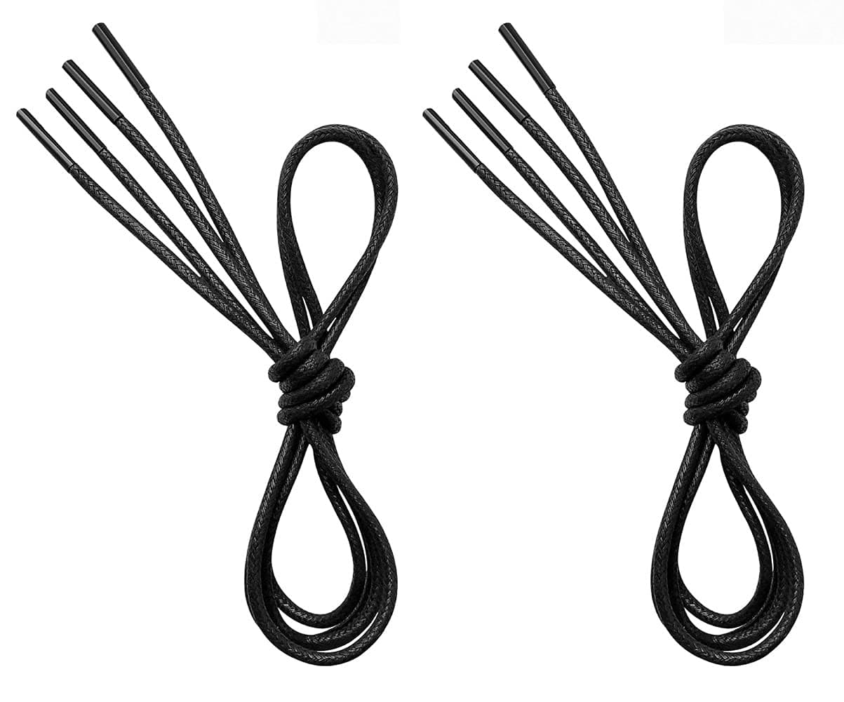 VSUDO Waxed Round 43" Black Dress Shoe Laces for Mens Dress Shoes, 1/8" Thin Formal Business Oxford Black Dress Shoe Strings for Dress Shoes, Black Shoelaces for Dress Shoes (2 Pairs-Black-110CM)