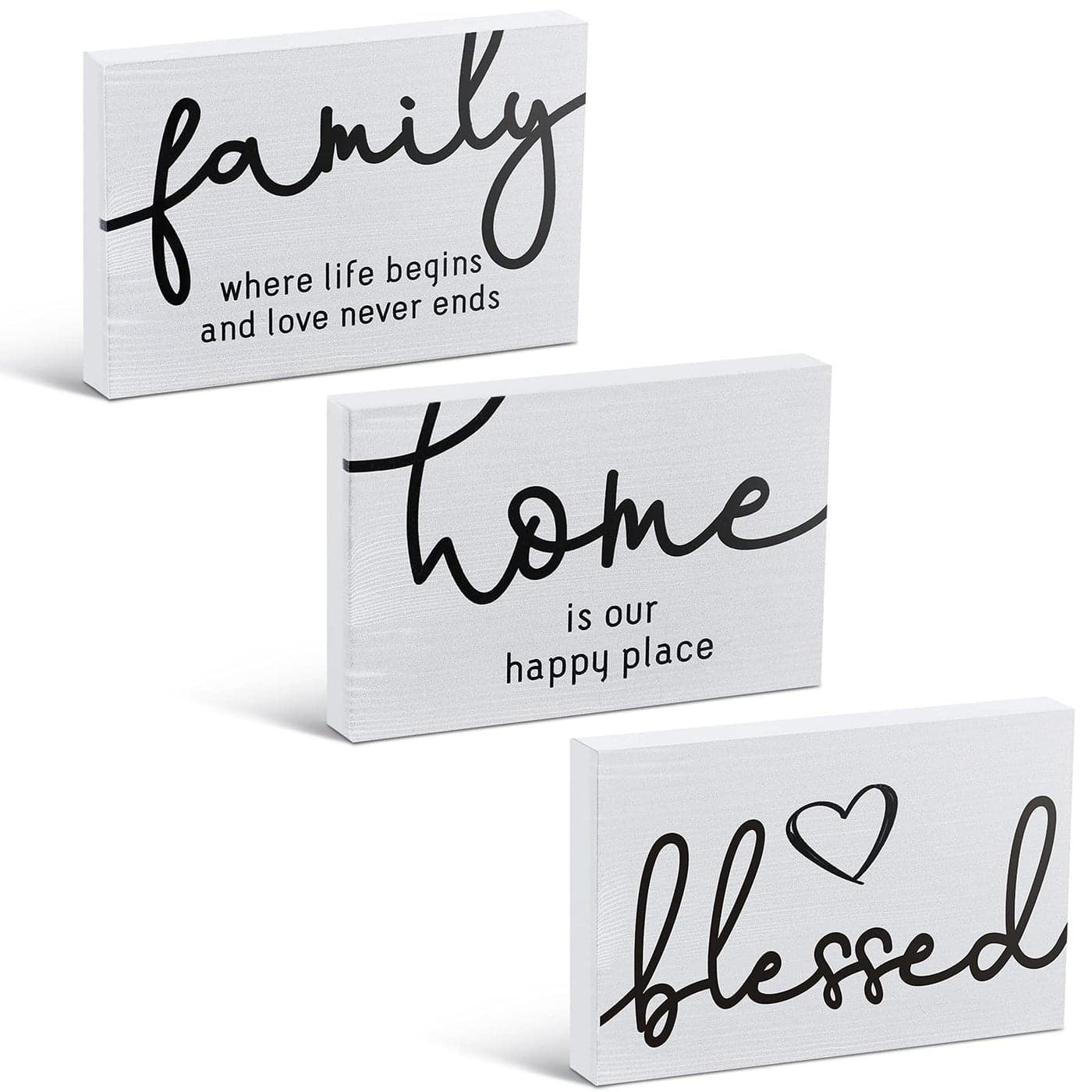 Jetec 3 Pcs Family Home Blessed Rustic Wood Sign Mini Wood Decorative Farmhouse Woodworks Table Shelves Decorations Sign for Bedroom Kitchen Living Room Table DecorWhite425 x 276 x 059 in
