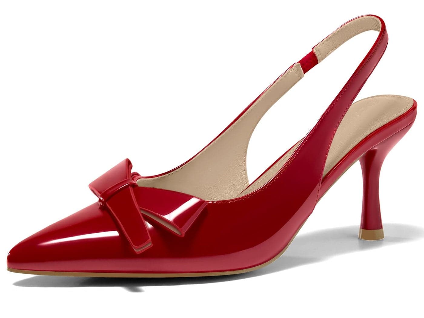 Coutgo Womens Slingback Kitten Heels Bow Closed Pointed Toe Pumps Slip on Office Work Dress Shoes Red