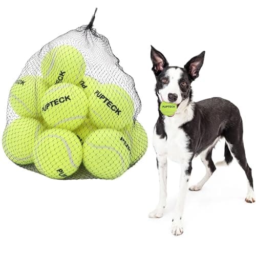 PUPTECK Squeaky Tennis Balls for Dogs 25 Training Bouncy Ball Toys 12 Packs for Dogs Playing Exercise and Fetch