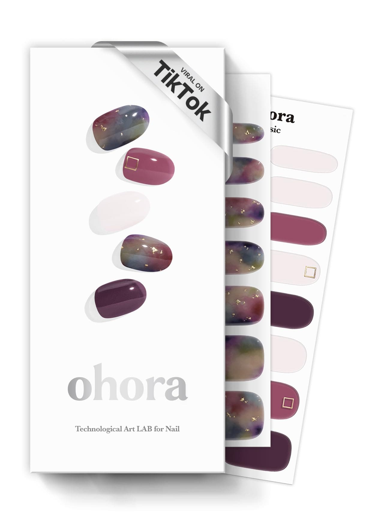 ohora Semi Cured Gel Nail Strips N Tiedye Purple Ombre Works with Any UVLED Lamps SalonQuality Long Lasting Easy to Apply Remove Includes 2 Prep Pads Nail File Wooden Stick
