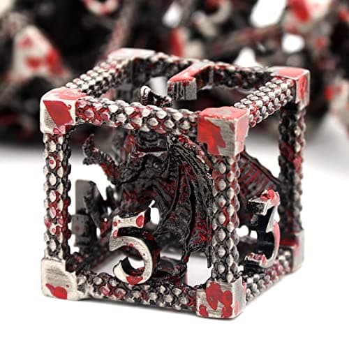 DD Dice Dungeons and Dragons Dice HNCCESG Metal Dice Set Polyhedral Hollow Role Playing for RPG MTG Table Board Games Dragon Silver Blood Spot
