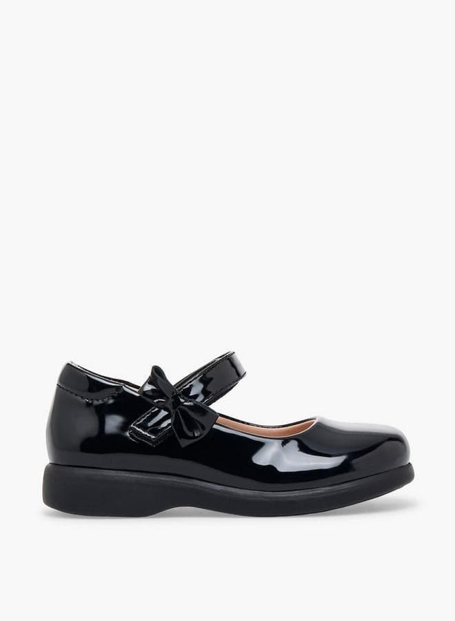 Girls Bow Accent Hook & Loop School Shoes — 28