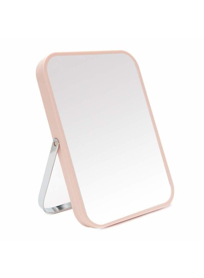 Table Desk Vanity Makeup Mirror,8-Inch Portable Folding Mirror with Metal Stand 90°Adjustable Rotation Tavel Make Up Mirror Hanging Bathroom for Shower Shaving(Pink)