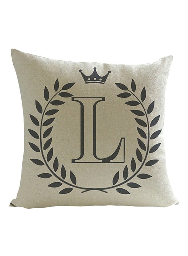 English Letters Print Pillow Cover Beige/Black 45x45centimeter