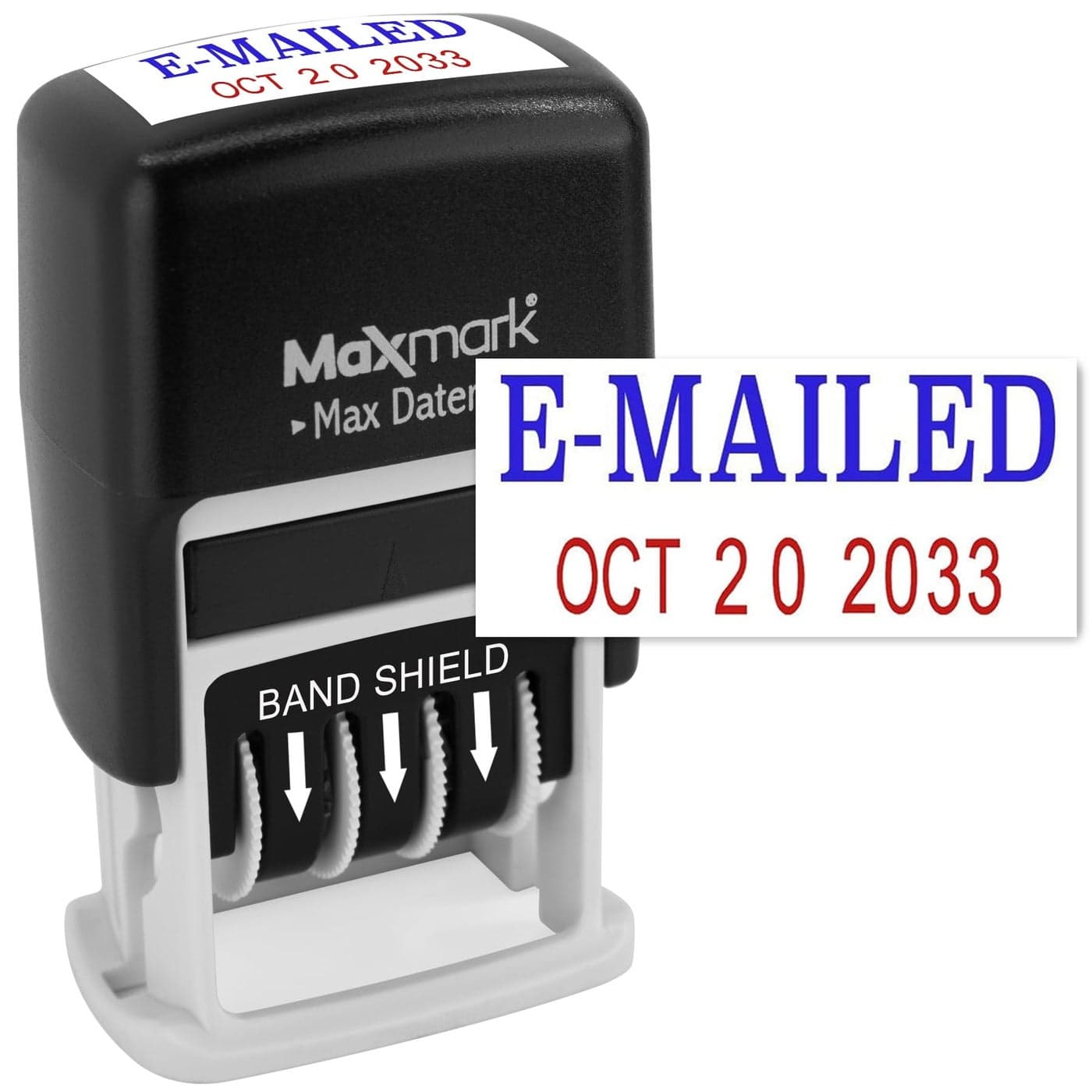 MaxMark SelfInking Rubber Date Office Stamp with EMAILED Phrase Blue Ink Date RED Ink Max Dater II 12Year Band