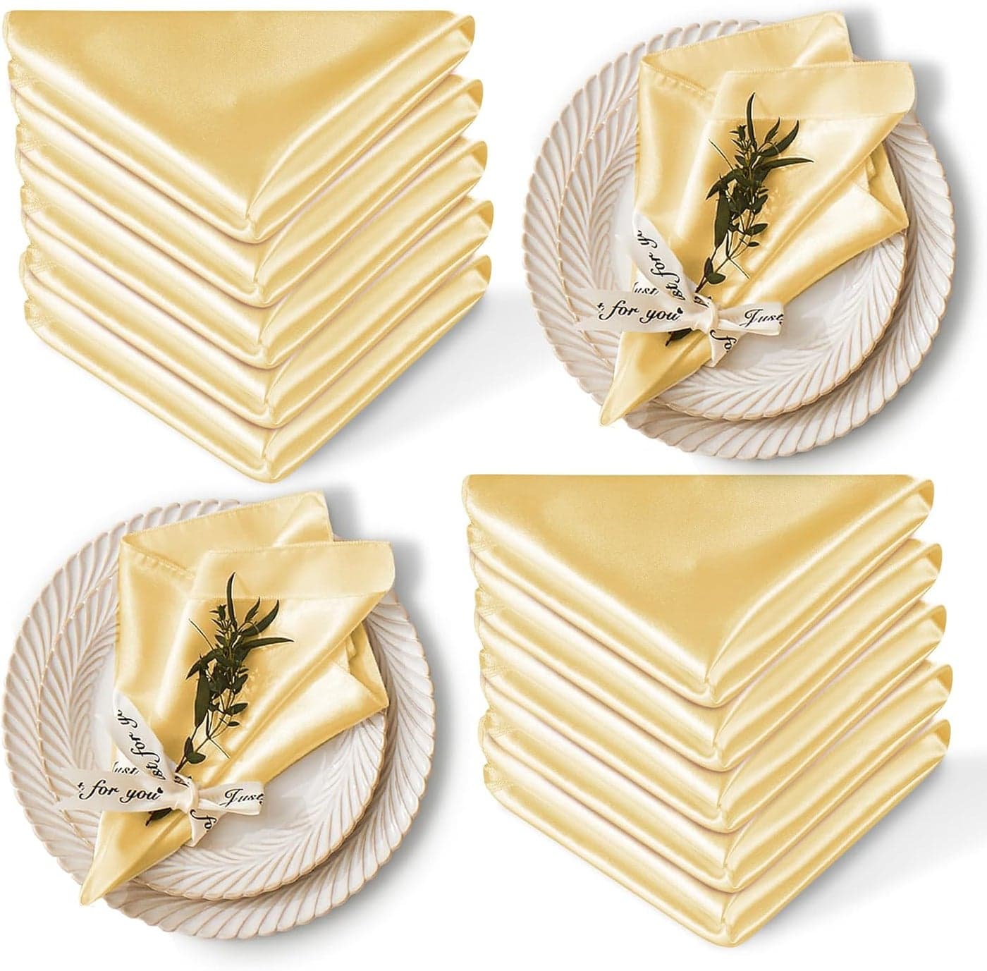 12 Pack Satin Table Cloth Napkins 17x17 Inch Gold Silky Wedding Napkins Cloth Washable Luxury Dining Table Cloth Napkins Set for Birthday Holiday Party Dinner Restaurant