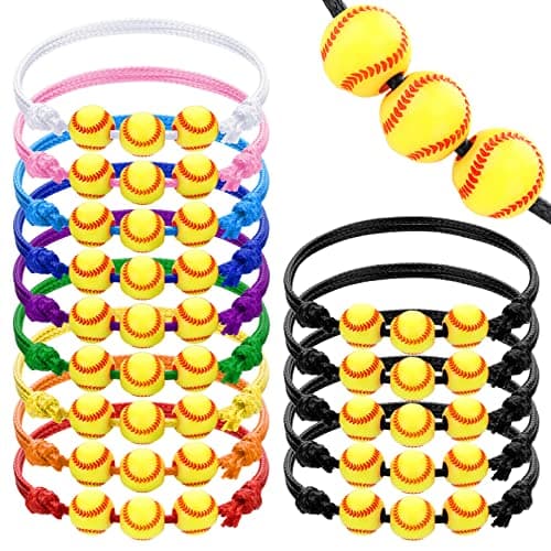 Glenmal 30 Pieces Softball Bracelet for Girls Softball Gifts Adjustable Inspirational Sport Beads Ball Bracelet Handmade Rope Knot for Teens Kids Adults Party Favors Player Team Gifts