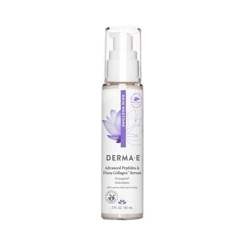 DERMA E Advanced Peptides and Vegan FloraCollagen Serum Double Action Collagen Face Cream with Peptide Complex Intensely Hydrating Serum for Lines Wrinkles and Redness 2 oz