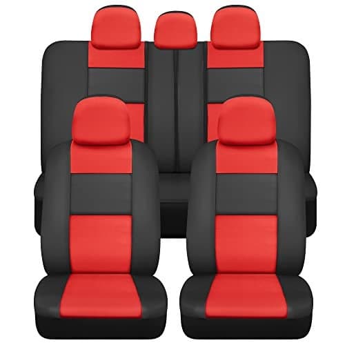BDK Croc Skin Faux Leather Car Seat Covers, Full Set Red – Universal Fit Design, Airbag Compatible, Front and Back Seat Cover for Cars Trucks Vans and SUVs