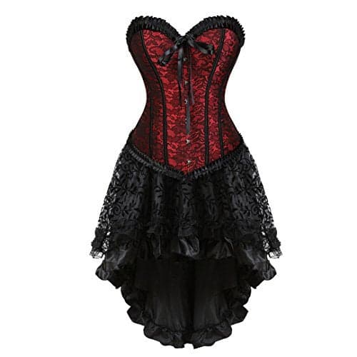 Kranchungel Steampunk Corset Skirt Renaissance Corset Dress for Women Gothic Burlesque Corsets Costumes Large Red