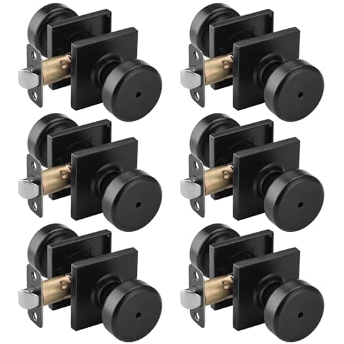 NCSEN 6 Pack Black Interior Door Knobs for Bath & Bed, Pismo Doorknob Turn Lock with Square Rosette, Heavy Duty Privacy Door Knob with Lock