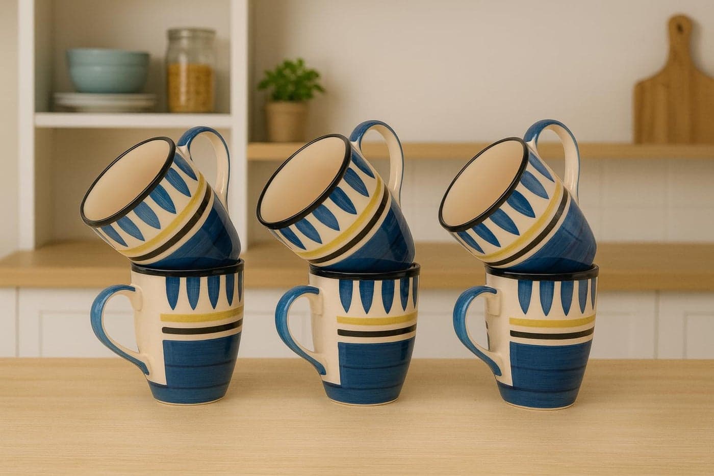 HS HINDUSTANI SAUDAGAR Royal Indigo Coffee Mug Set of 6 (275 ML Each) Microwave Safe Coffee Mugs Ceramic Milk Mug Ceramic Tea Mug Set Handmade Cup Best for Gift.