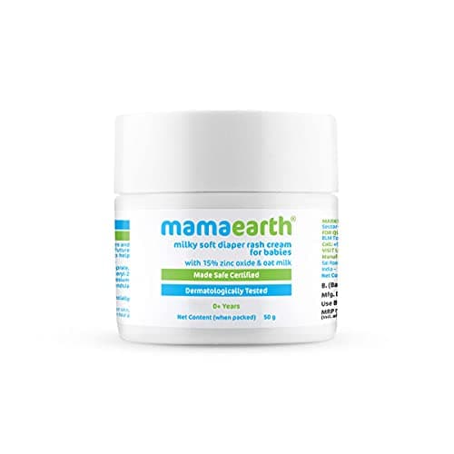 Mamaearth Milky Soft Diaper Rash Cream for Babies - 50g | Infused with 15% Zinc Oxide, Oat Milk & Calendula | Prevents Rashes, Soothes Redness & Itching, Toxin-free