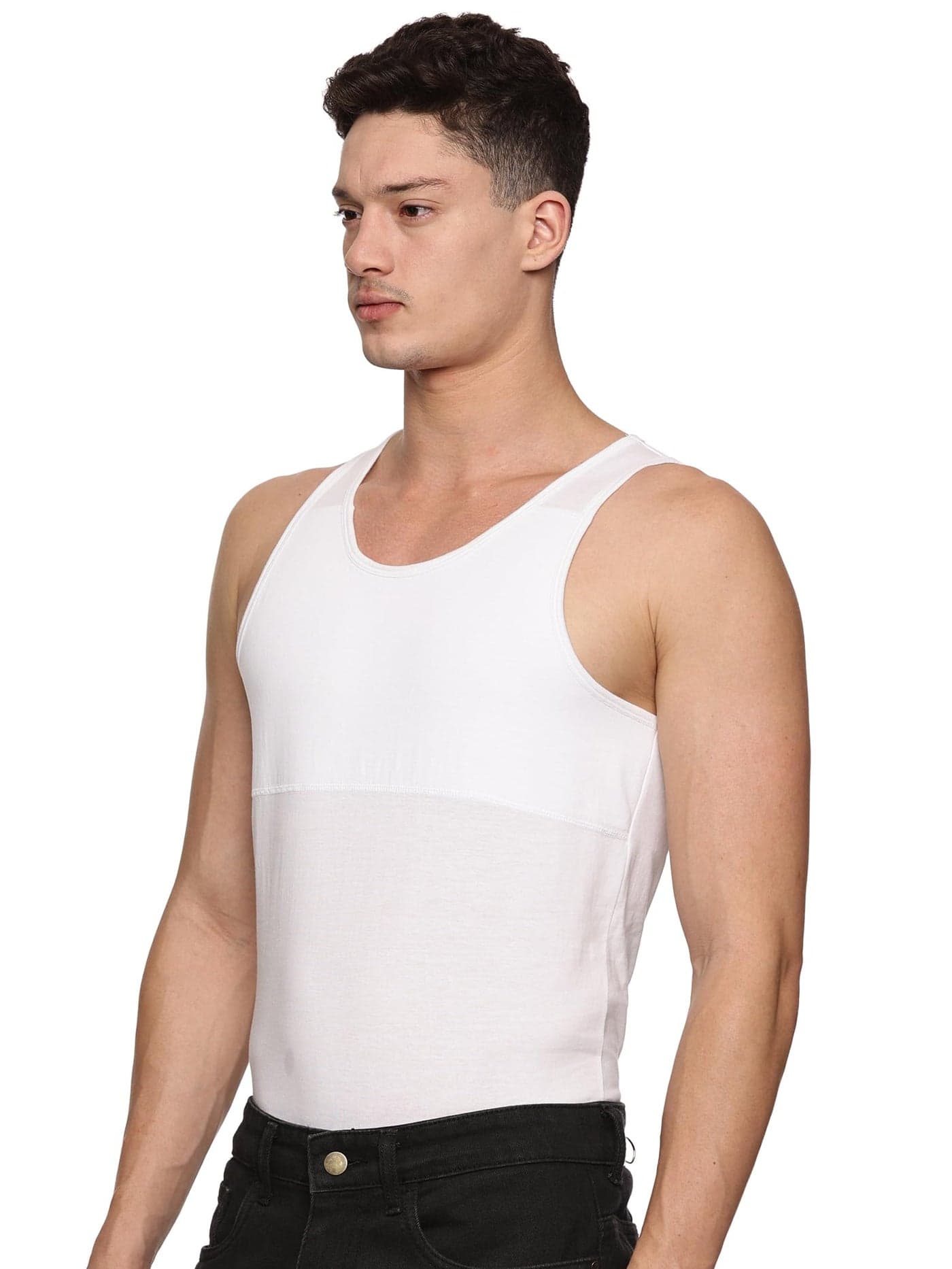 KIKWIT Men's Chest Compression Vest to Hide Gynecomastia Moobs Shapewear, Compression Chest Binder for Men to Hide Moobs (in, Alpha, 2XL, White)