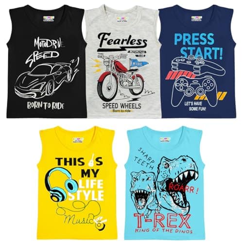 Kuchipoo Boys Regular Fit Sleeveless Cotton T-Shirts (KUC-TSHRT-557, 4-5 Years, Multi-Colored)