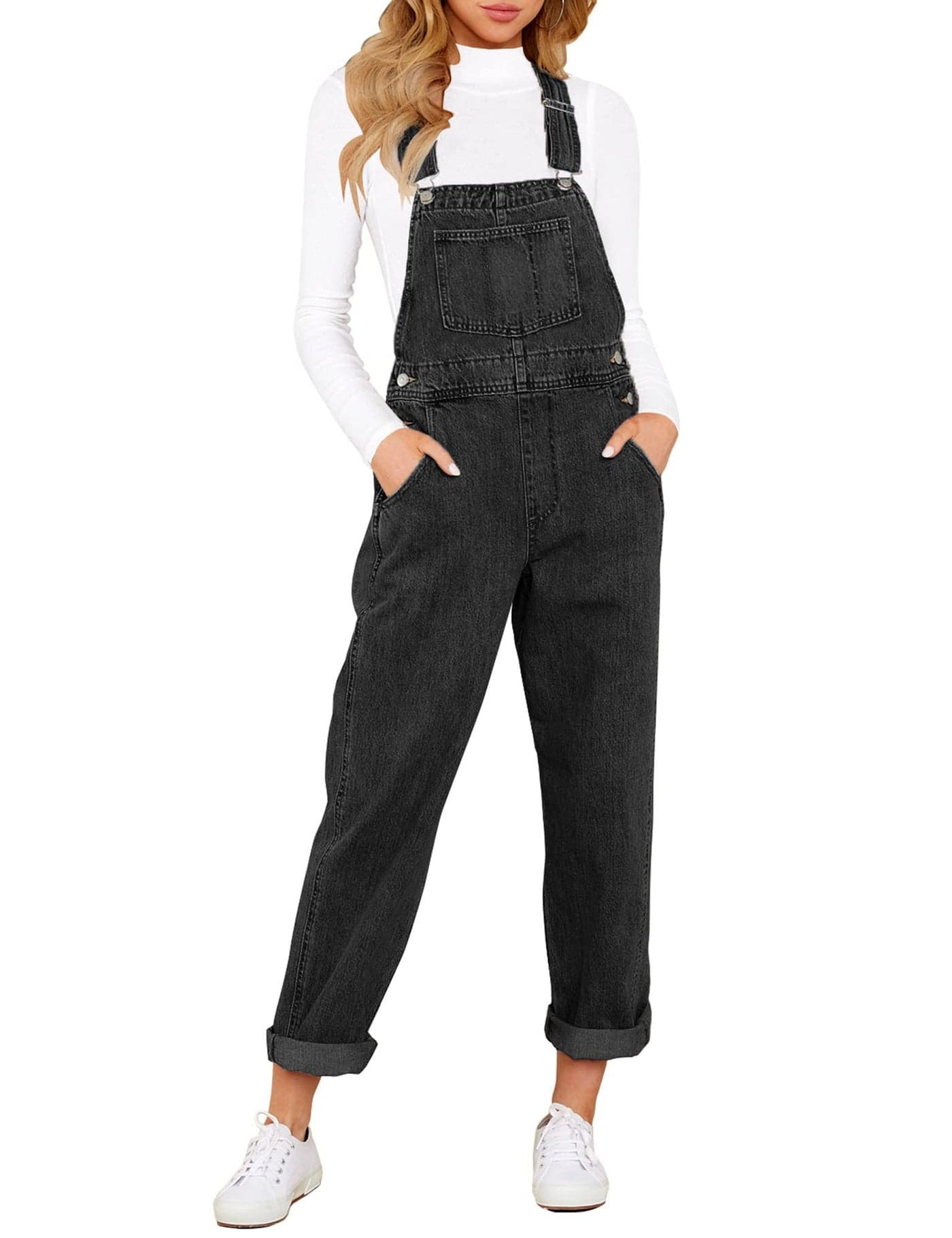 LookbookStore Overalls Women Spring Denim Overalls for Women 2025 Trendy Women's Fashion Black Womens Denim for Summer Comfy Bib Size L Size 12 14