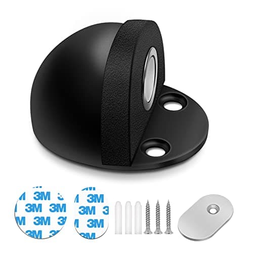 HUTLON Door Stop, Self Adhesive Magnetic Door Stopper, No Drilling, Brushed Satin Black Soft-Catch Floor Door Holder, Stainless Steel Door Stop, Dome Shaped