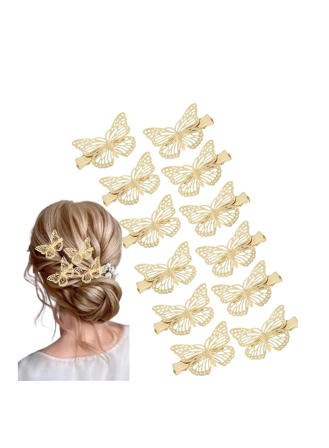 12PCS Gold Butterfly Hair Clips Elegant Accessories for Women and Girls Non Slip Metal Bows Weddings Special Occasions