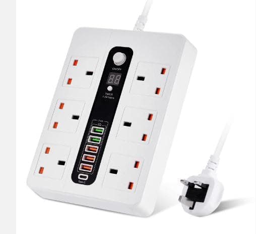 Hebezon 6 Universal Sockets with 5 USB Port Sockets Smart Electric Universal Extension Board Multi Plug with 2500W Travel Adapter with Type C Extension Boards Desktop Charging Station