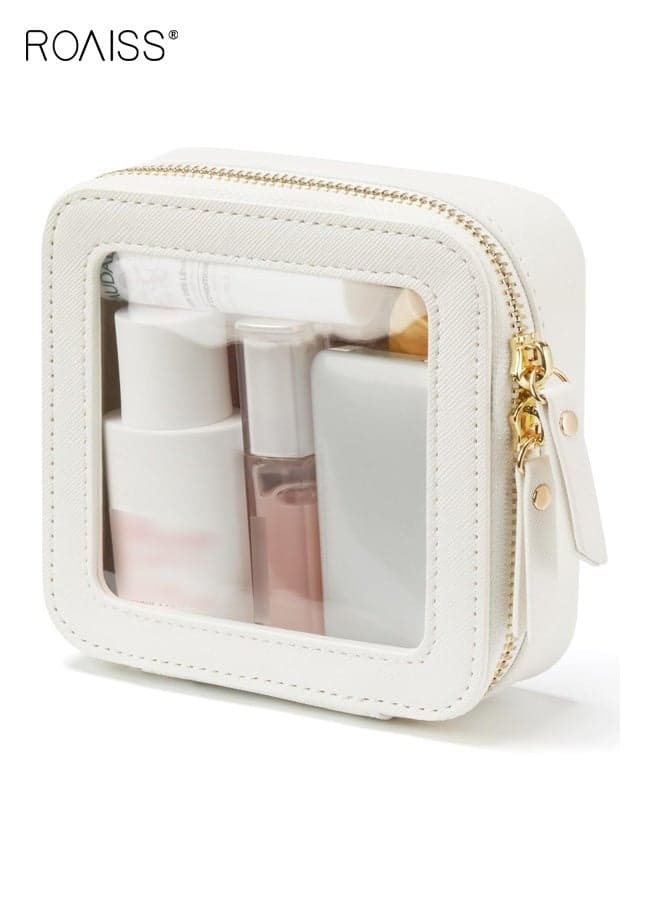 Small Cosmetic Bag for Purse Mini Makeup Bag for School Cute Clear Make Up Pouch for Travel Tiny Leather White Make Up Organizer Case for Backpack Toiletry Bag Waterproof Square Pouch with Zipper