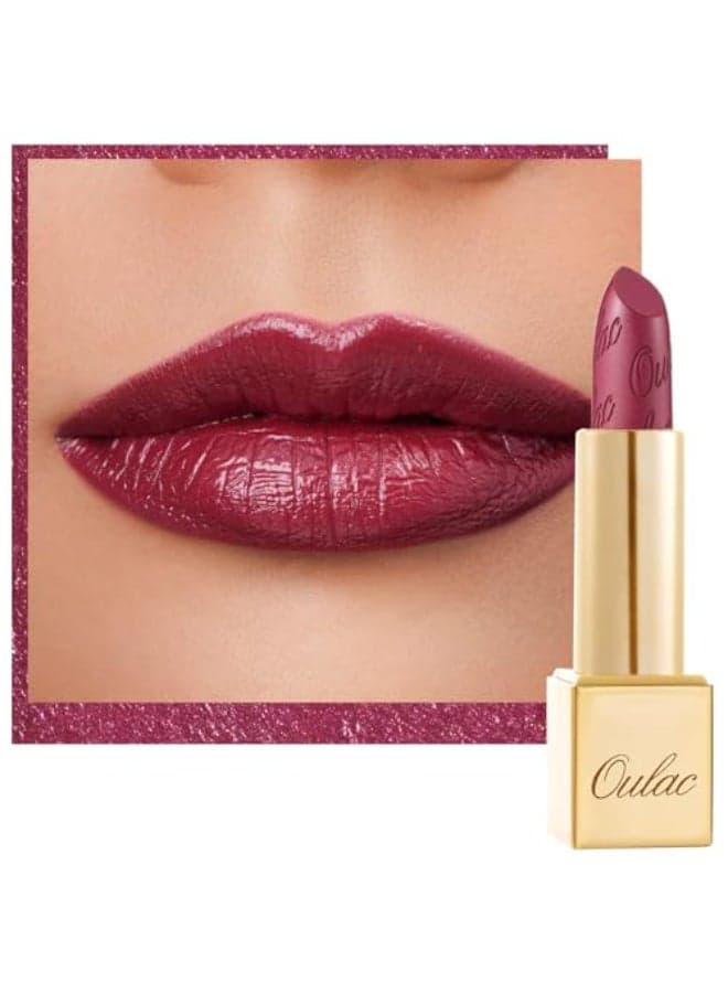 Oulac Burgundy Lipstick for Women with Metallic 3D Shine Lightweight Hydrating Formula High Impact Lip Color Vegan Beauty Full Coverage Lip Makeup Christmas Gifts for Women Love Particle03